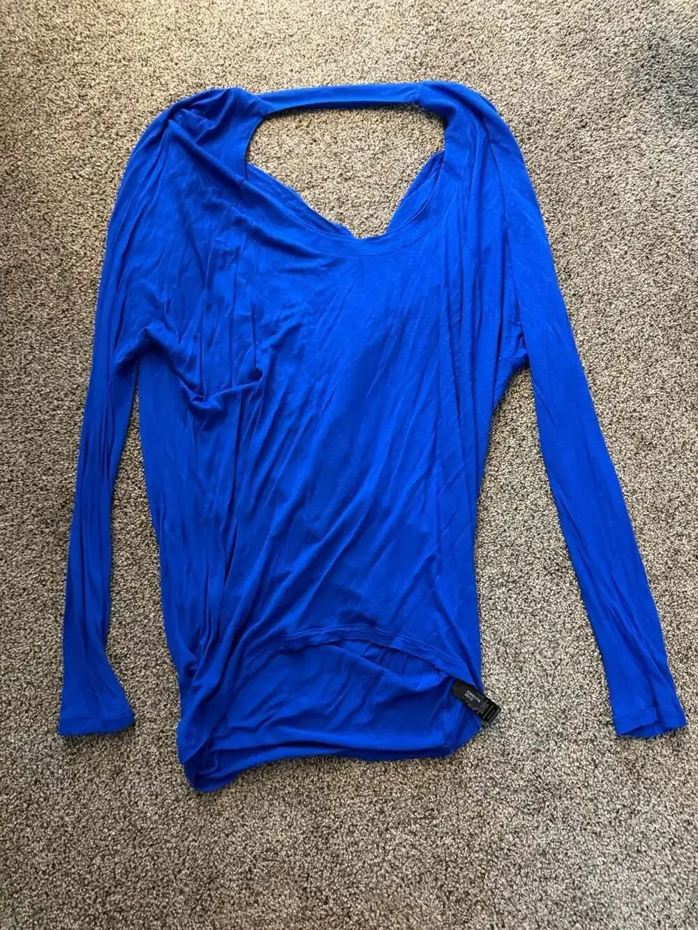 Express Women's Royal Blue Long Sleeve Cowl Back Drape Top